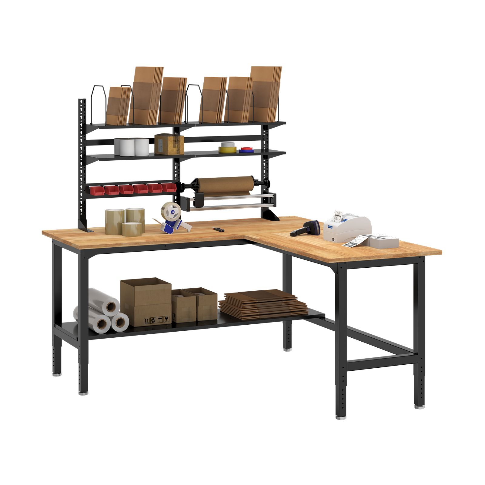 72x72 L-Shaped Workstation with Storage | Heavy-Duty Workbench